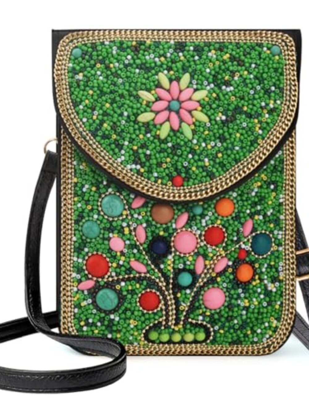 Handcrafted Beaded Crossbody Bag Small Cell Phone Purse Adjustable Strap